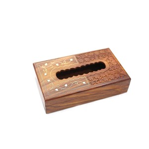 Cubierta de lujo para pañuelos de madera de teca con incrustaciones de latón al por mayor |   Colección Heritage - Product Image 1