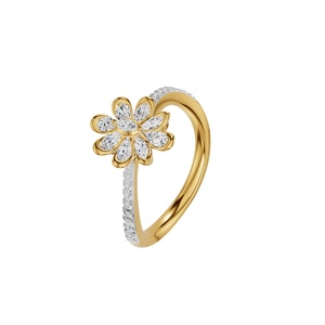 Bague en or jaune avec fleur en diamant, coupe marquise, sertie pavé, bague de cocktail, bijoux de fiançailles pour femme, style romantique - Product Image 1