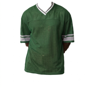 Maillot de football en maille noire à col en V pour homme, manches courtes, respirant, en polyester, coupe classique, toutes saisons, vente en gros - Product Image 1