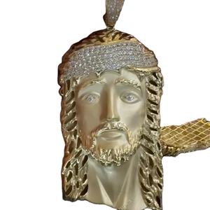 Colgante de Plata de Ley 925 con Incrustaciones de Diamantes, Diseño de Rostro de Jesús, Corte Redondo, Color D, VVS, Moissanita, Collar de Moda - Product Image 1