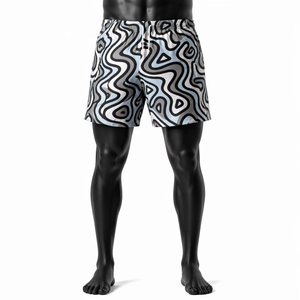 Short de bain décontracté pour homme à motif géométrique, taille mi-haute, séchage rapide, en polyester satiné, longueur courte, fermeture élastique - Product Image 1
