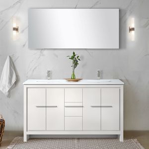 60 pollici. W X 20 In. D bianco doppio bagno vanità con Top al quarzo e rubinetto in nichel spazzolato Set da bagno vanità - Product Image 2