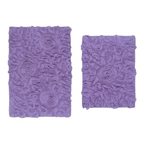 Tapis de bain rectangulaires en chenille florale violette, ensemble de 2 pièces, épais, à poils longs, antidérapants, avec support en caoutchouc, pour usage domestique - Product Image 4