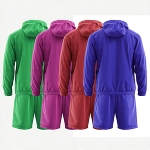 Unisex Lightweight Hooded Rain <b>Tracksuit</b> Set Solid Color Full Sleeve Zipper Fly Windbreaker Shorts Jacket Two Piece - Product Image 3