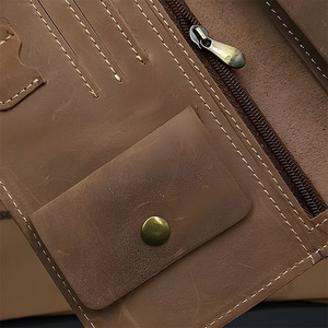 Portefeuille long vintage en cuir Crazy Horse pour homme, organiseur de voyage, pochette fine pour passeport, couverture pour chéquier avec poche à monnaie et emplacement pour carte SIM - Product Image 3