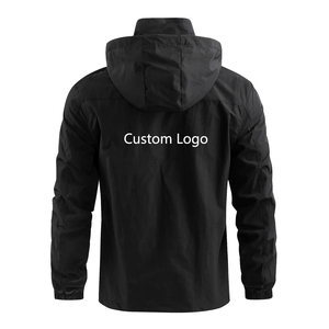 Chaqueta Cortavientos Impermeable Negra para Hombre con Capucha y Cuello Alto, Bolsillos con Cremallera Delanteros, Ropa Casual para Exteriores de Otoño, Exterior de Poliéster - Product Image 2