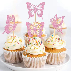 6 ชิ้น ผีเสื้อกลิตเตอร์สีชมพู ธีมธรรมชาติ ของตกแต่งงานวันเกิด อุปกรณ์ตกแต่งขนมหวาน ท็อปเปอร์คัพเค้ก สำหรับงานปาร์ตี้เด็กผู้หญิง - Product Image 3
