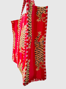 Sac fourre-tout en coton imprimé tigre rouge, style bohème, sac de shopping à ouverture supérieure, toutes saisons - Product Image 2