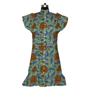 Cotton Hand Block Printed Floral Short <b>Sleeveless</b> Top Spring/<b>Summer</b> Floral Beautiful Hand Block Printed Cotton Tunic <b>Dress</b> - Product Image 1
