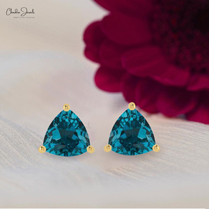 Wholesale Supplier Trillion Cut London Blue Topaz Gemstone Stud <b>Earrings</b> Handmade Dainty Push-<b>Back</b> <b>Earrings</b> OEM & ODM Supplier - Product Image 5