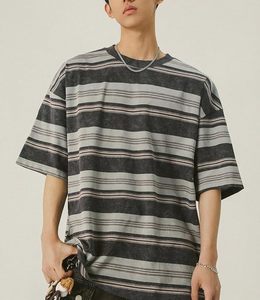 T-shirt Homme Personnalisé avec Logo de Marque, 100% Coton Lourd 240 GSM, Style Urbain Oversize, Imprimé Rayé Teint en Fil - Product Image 2