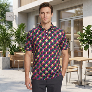 Men's Short Sleeve Golf Polo <b>Shirt</b> Knitted Patterned Polo Summer Casual Course Wear - Product Image 6