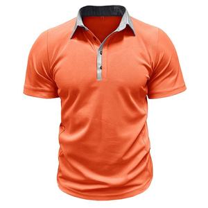 Men's <b>Navy</b> <b>Blue</b> Short Sleeve Polo Shirt With Contrast Collar Heat-Transfer Printed Logo Casual Knitted Breathable Regular Fit - Product Image 3
