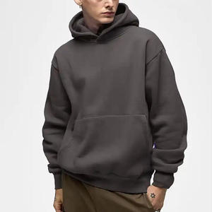 Custom Fleece Hoodie With No String Brown Blank Drop Shoulder 100% Cotton Thick High Quality Oversized Heavyweight Hoodie - Product Image 4