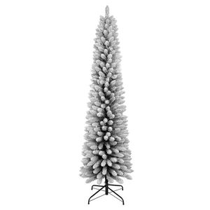<b>6FT</b> Slim PVC Flocked Christmas Pencil <b>Tree</b> with 358 Snowy Tips Sturdy Metal Stand Space Saving Design & Realistic Snow Effect - Product Image 1