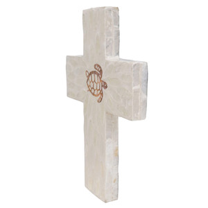 Decoración de Pared con Cruz de Capiz, Diseño de Tortuga Marina, Arte de Pared Hecho a Mano con Conchas, Adorno Costero con Temática Oceánica - Product Image 5