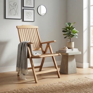 Sillón Reclinable Plegable de Madera de Teca Sólida para Exteriores, Respaldo Alto con Listones, Silla de Jardín y Patio, Diseño Artístico y Decorativo, Fácil de Transportar - Product Image 5