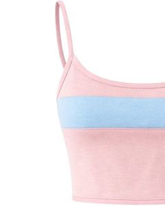 Pink Blue Women Camisole And Shorts <b>Set</b> Summer Two Piece Outfit Cotton Blend Crop Top Contrast Panel Drawstring Shorts Casual - Product Image 4