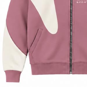 Dusty Pink Contrast Panel <b>Zip</b> Up <b>Hoodie</b> Men Streetwear Full Zipper Long Sleeve Casual Fleece Hooded Jacket With <b>Pockets</b> - Product Image 6