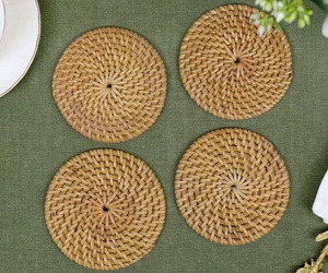 Classic Textured Wood Handmade Extra Large Reusable Food Grade Round Mats & Pads for <b>Ceramic</b> Glass or Wooden Tableware - Product Image 6