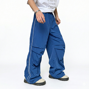 Lightweight Ribbed Polyester Track Pants Men Elastic Waist Loose Fit Breathable Streetwear <b>Trousers</b> Custom Manufacturing - Product Image 5