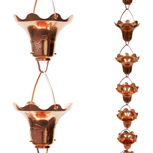 Cadena de Lluvia de Cobre Sólido 100% con Diseño de Lirio y Tulipán, Decorativa, Reemplazo para Bajante de Canalón, Fuente de Agua para Jardín Exterior con Efecto de Campana - Product Image 2