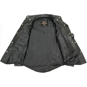 SAMROZ SPORTS Men's Premium Black Leather Casual Biker Rider Shirt w/Vintage 5 Cent Buffalo <b>Buttons</b> - Product Image 4