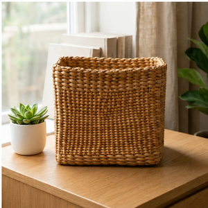 Woven Water Hyacinth Office Organizer <b>Square</b> Storage Basket Multifunctional Desktop <b>Bin</b> for Home Office - Product Image 2