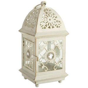 Farol de Hierro Blanco con Paneles de Vidrio y Portavelas para Decoración del Hogar - Product Image 2