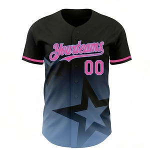 Camiseta de Béisbol Sublimada Personalizada con Nombre y Número, Estrellas Rosas y Azules, Uniforme Unisex para Adultos de Manga Corta, Transpirable, de Poliéster - Product Image 2