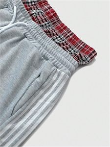 Pantalones Deportivos de Hombre a Cuadros con Cordón en la Cintura, Pierna Ancha, Rayas Laterales Bordadas, Estilo Holgado - Product Image 5
