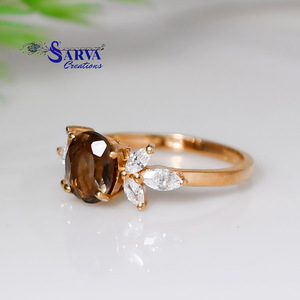Anillo Halo de Cuarzo Ahumado, Chapado en Oro Rosa, Plata de Ley 925, con Acento de Circonia Cúbica, Romántico y Elegante, para Compromiso o Boda - Product Image 3