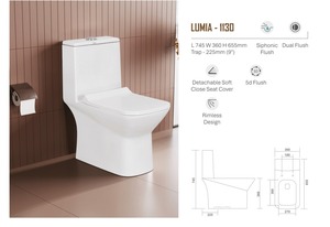 WC monobloc avec dimensions 745x360x655 mm, siphon en S de 225 mm, et système de chasse siphonique exceptionnel avec double chasse et design 4D - Product Image 3