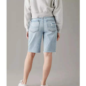 Shorts en jean peigné écologique respirant pour femme, taille mi-haute, coupe skinny, avec cordon de serrage, style streetwear d'été, OEM - Product Image 4