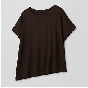 Camiseta Asimétrica Oversize de Manga Corta y Cuello Redondo para Mujer, Color Marrón Oscuro, WTS-0058 - Product Image 5