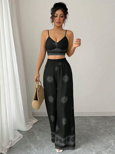 ชุดผู้หญิงลายปักใหม่สำหรับเด็กผู้หญิง เสื้อแขนสั้นพิมพ์ลายตัวอักษรและกางเกงขายาว ชุดเซ็ต 2 ชิ้น - Product Image 4