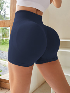 Shorts Deportivos de Cintura Alta para Mujer, Color Negro Sólido, Tejido de Punto, Spandex, Poliéster, Transpirables, Ajustados, Cintura Elástica - Product Image 4
