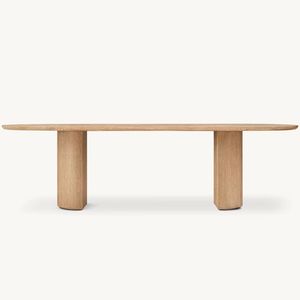 Scandinavian <b>Oval</b> Light Oak Dining <b>Table</b> Dual Pillar Pedestal Base Modern Minimalist Natural Wood Conference <b>Table</b> For Home - Product Image 6
