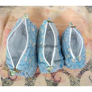 Block Print Kantha Floral Tassel Zipper Closure Eco-Friendly Durable Vintage Fashion Boho Lightweight Soft Handle Cosmetic <b>Bag</b> - Product Image 5