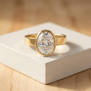 แหวนเพชรทรงรีเจียระไนแบบเบเซลเซ็ต 3 กะรัต เพชรเพาะเลี้ยงในทองคำแท้ 10k 14k 18k สี E ความใส VVS สำหรับงานปาร์ตี้ - Product Image 1