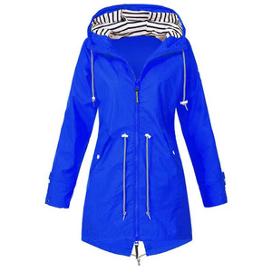 Impermeable para mujer, chaqueta de lluvia con capucha de longitud media, rosa, azul, verde, rojo, negro, azul marino, cortavientos para exteriores, abrigo con cremallera - Product Image 5