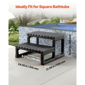 <b>Hot</b> <b>Tub</b> Spa 2-<b>Step</b> Outdoor Stairs Heavy Duty 23.6 Inch Wide Black PP Above-Ground/Inflatable Pool Ladder 320 Lbs Weight Capacity - Product Image 5