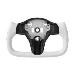Volant de direction en fibre de carbone en forme de D à fond plat pour Tesla Model 3 2016-2023, poignée en cuir antidérapante, fonction de chauffage, accessoire blanc - Product Image 1