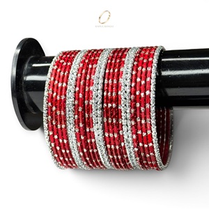 Shining Colourful Premium Kids <b>Red</b> Stainless Steel Zircon Bangles Set Girls Wedding Wear Indian Fashion Jewelry Silver Plated - Product Image 5