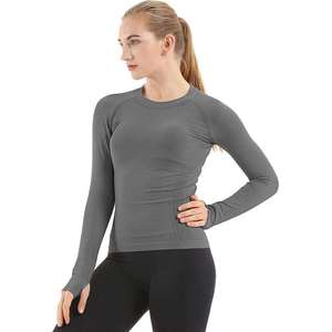 Women's Classic <b>Plain</b> Mesh <b>Long</b> <b>Sleeve</b> Slim Fit Compression T-Shirt with Custom Logo Option Breathable Sporty Gym Workout <b>Top</b> - Product Image 4