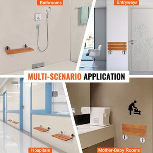 20.1 \ "X 13.2 \" a parete pieghevole Teak sedile doccia panca ripiegata per la cura della casa salvaspazio per anziani donne incinte bambini - Product Image 6