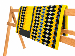 Manaal Enterprises <b>Yellow</b> Geometric Pattern Western Saddle Pad Wool Shell Fleece Lined Polyester Filling Riding Equipment - Product Image 2