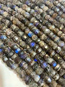 ลูกปัดลาบราดอไรต์สีดำธรรมชาติ รูปทรงรอนเดลล์ ประกายสีฟ้า คุณภาพสูง สำหรับทำเครื่องประดับ - Product Image 2