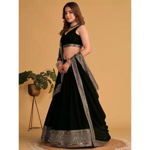Atractivo negro bordado Georgette desgaste de fiesta Lehenga Choli - Product Image 5