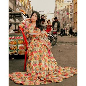 Beautiful Digital Print Wedding Gown for Parties Elegant and Stylish - Product Image 3